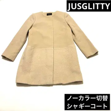JUSGLITTY 저스길리티 노카라 절개 샤기 코트