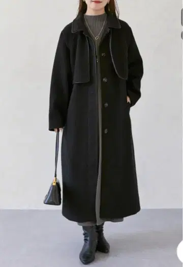 Thevon 제본 페이크 울 파이핑 스탠드 카라 코트