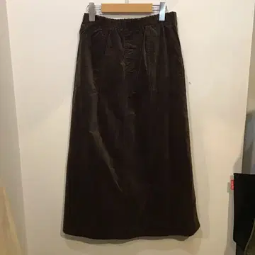 초콜릿 컬러 스트레치 코듀로이 롱 스커트 허리밴딩