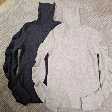 리브 짜임 터틀넥 니트 2색 세트 차콜, 베이지