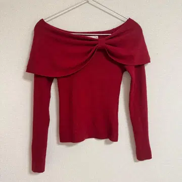 미셸 마카롱 리본 오프숄더 니트탑