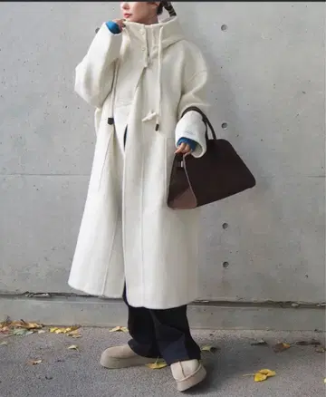 LAULEN 후드 부착 울 혼방 롱 코트