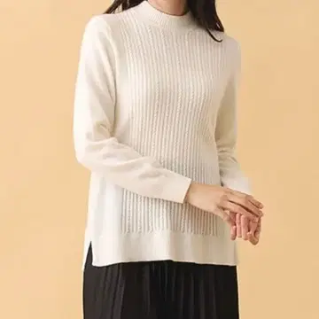 다카시마야 캐시미어 케이블 하이넥 튜닉 아이보리 L