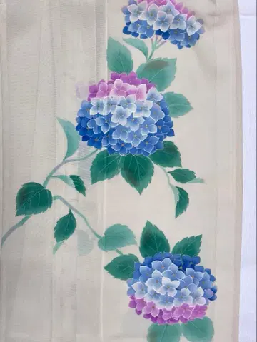 수국 패턴 실크 호몬기 수국 명주 여름 기모노