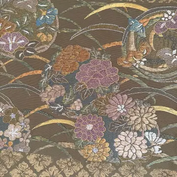꽃무늬 자수 후쿠로 오비 브라운 계열 새상품급