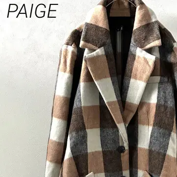 PAIGE 체스터 코트 롱 코트 체크 무늬 울 혼방 포켓 부착