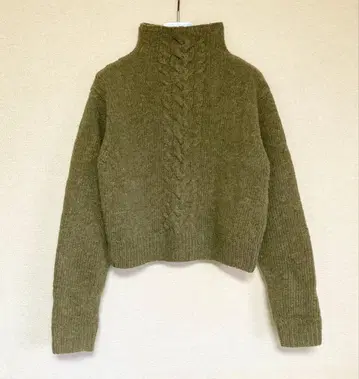 J.Crew 하이넥 케이블 니트 모 100% 올리브 그린