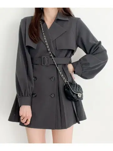 Heather 플리츠 트렌치 미니 원피스 그레이