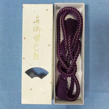 허리띠 원형 끈 순수 실크 보라색 x 금 일본 정통의상 소품 박스형