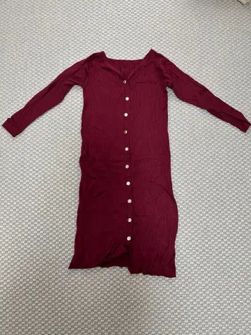 rienda 버건디 버튼 롱 니트 원피스