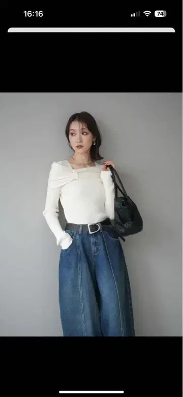 lumier 같은 형태 리본 오프숄더 니트