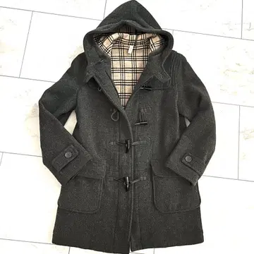 울 더플 코트 후드 부착 다크 그레이 M