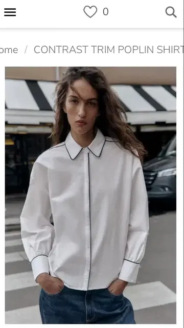 이번 시즌 ZARA 화이트 긴팔 셔츠 대비 트리밍 포플린