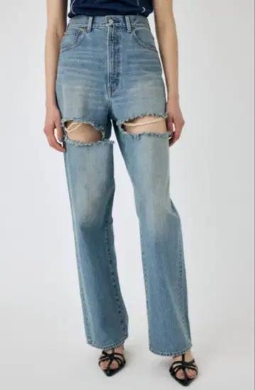 moussy 하이웨스트 데미지 데님 23 사이즈