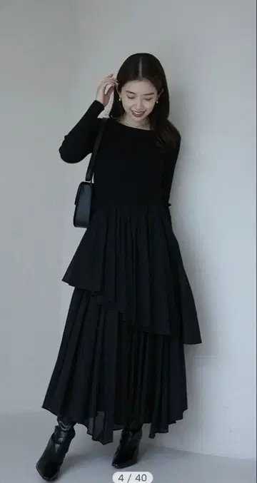 anuans 보트넥 불규칙 밑단 도킹 니트 원피스