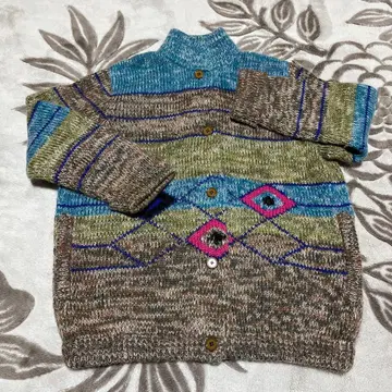 야마모토 간사이 기하학 패턴 니트 가디건 긴팔