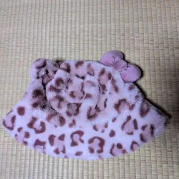 레오파드 무늬 리본 포함 플리스 모자