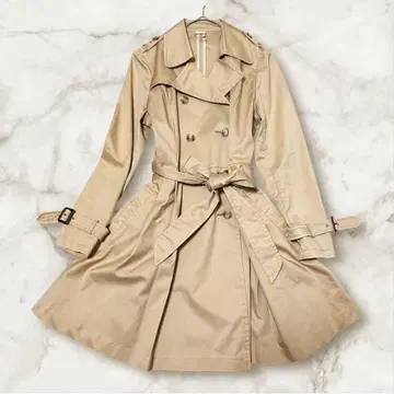 테치치 M 베이지 트렌치코트 사이드 포켓 벨트 리본