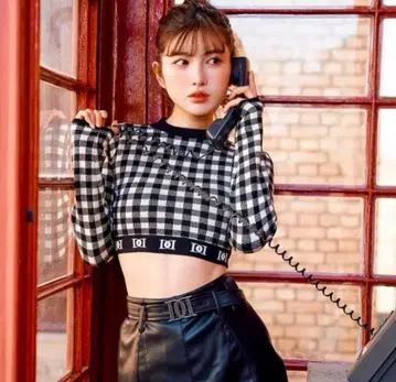 다리치 깅엄 체크 로고 니트탑 Darich