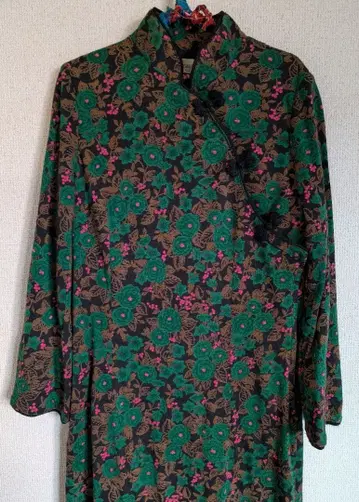 쇼와 레트로 빈티지 꽃무늬 차이나 버튼 원피스