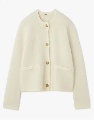 미라 오웬 금장 버튼 짧은 기장 알파카 니트 가디건 자켓 아이보리