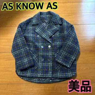 새상품급 아즈 노우 아즈 부클 체크 코트 P 코트 네이비 오렌지