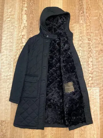 매킨토시 퀼팅 코트 울 보아 안감 후드 롱