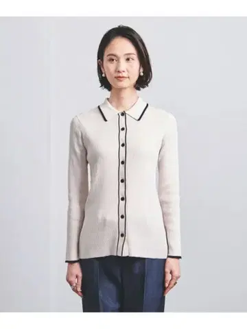 UNITED ARROWS 리브 니트 폴로 칼라 가디건