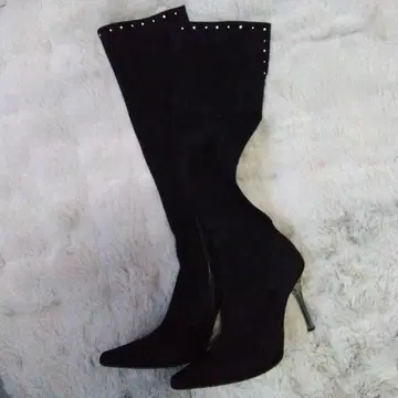 블랙 스웨이드 니하이 부츠