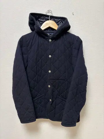 LAVENHAM 울 퀼팅 후드 부착 네이비 새상품급