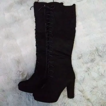 블랙 레이스업 니하이 부츠
