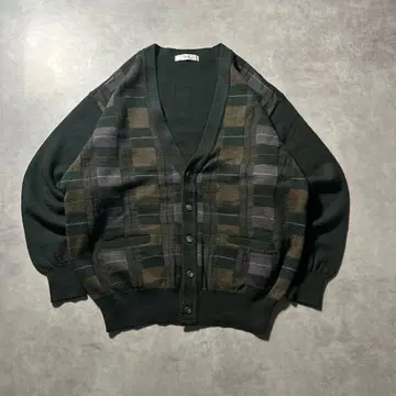 빈티지 체크 레트로 아트 패턴 니트 가디건