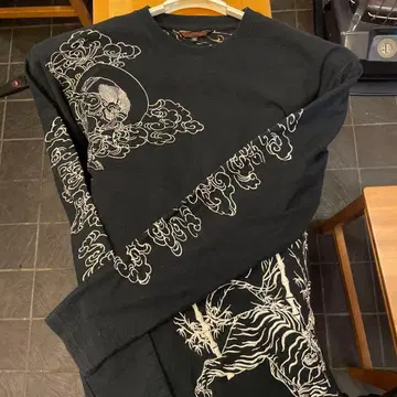 일본풍 그래픽 블랙 T셔츠 XXL
