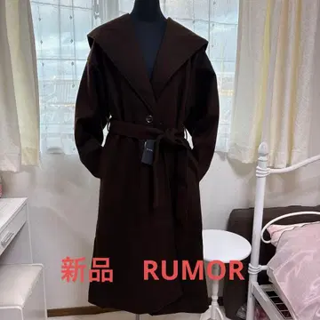 새상품 RUMOR 후드 부착 다크 브라운 롱 코트