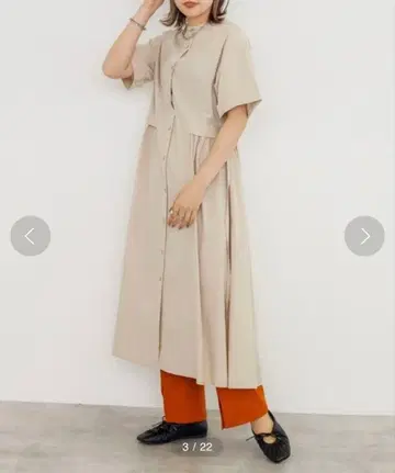 밴드 카라 허리 턱 원피스