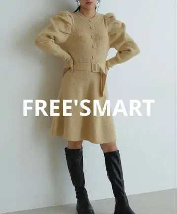 FREE'SMART 새상품 볼륨 슬리브 미니 니트 원피스