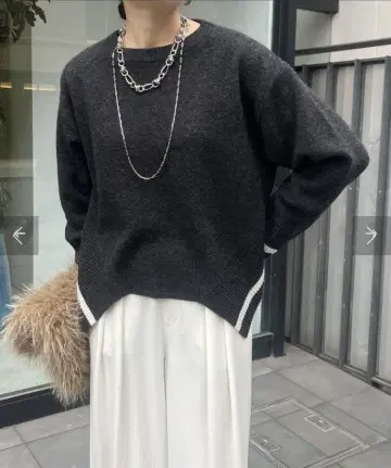 DOUDOU 긴팔 니트 차콜 그레이 라인