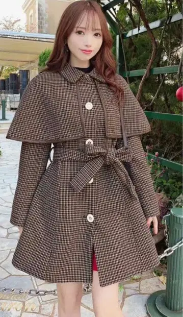 Michell 마카롱 체크 케이프 코트