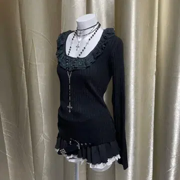 리브 니트 비즈 레이스 장식 페어리 그런지 모리걸 coquette