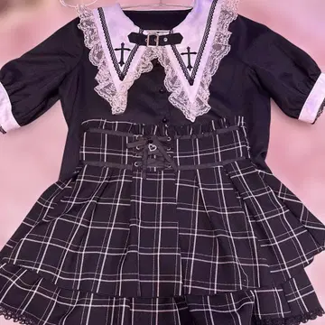 MARS 자수 블라우스 스커트 체크 지뢰 양산형 서브컬쳐 묶음 판매