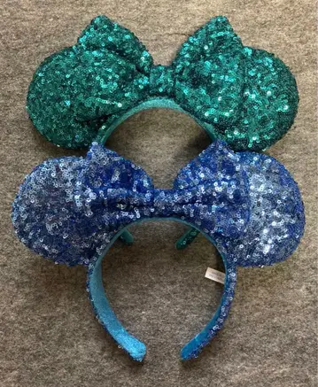 디즈니 머리띠 스팽글 파랑 그린 블루 그린 리본 세트