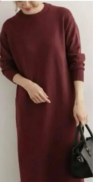 버건디 긴팔 롱 니트 원피스