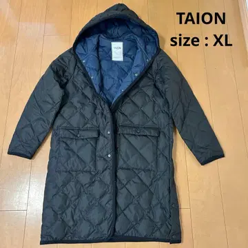 TAION 시티 파이핑 후드 롱 다운 코트 블랙 XL