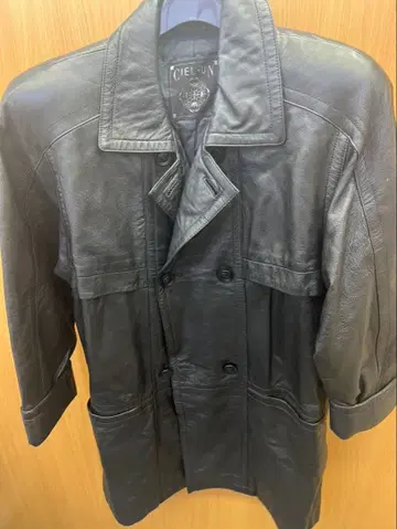 CIEL-UN 가죽 자켓 더블 브레스트 천연 가죽 블랙 남성용