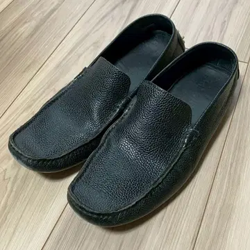 블랙 가죽 슬립온 슈즈