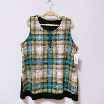 [ 미사용 새상품 ] 슬리브리스 베스트 튜닉 하프 지퍼 트위드 LL