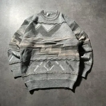 빈티지 그레이 기하학 무늬 3D 케이블 레트로 니트 스웨터