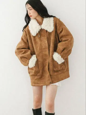 [ Heather/미사용 새상품 ] 퍼 칼라 BIG 무스탕 자켓