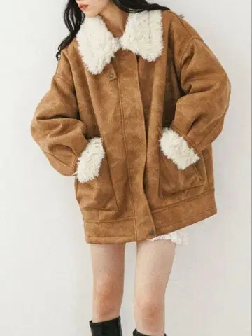 [ Heather/미사용 새상품 ] 퍼 칼라 BIG 무스탕 자켓