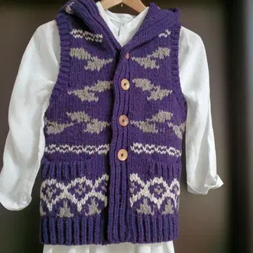 AIGLE 에이글 카우친 베스트 후드 부착 울 니트 베스트 보라색